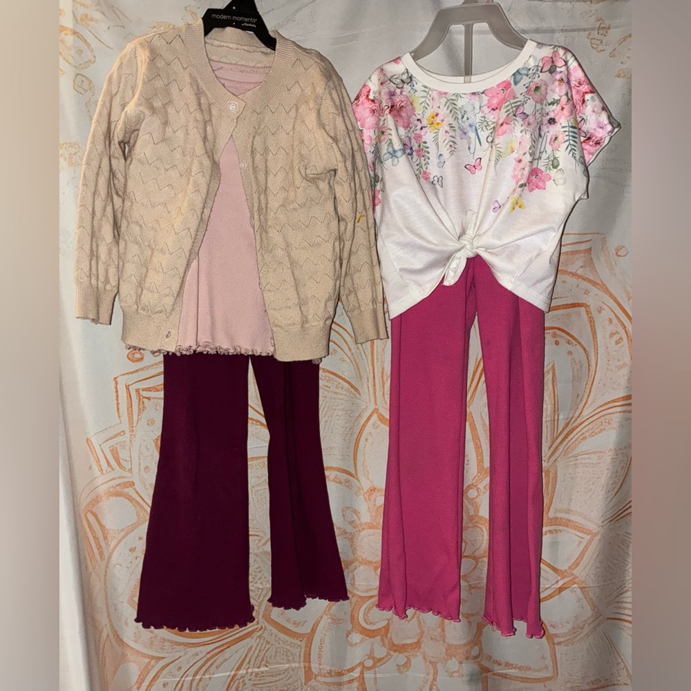Toddler Girls Bundle of 2 Tops, 2 Flared Pants, & a Cardigan